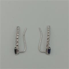 925 Sterling Silver Pear & Round Cut Blue & White Sapphire Climber Earrings
